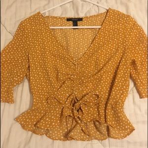 yellow runched tie crop top